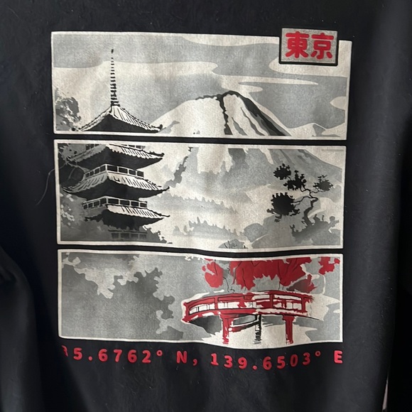 Tokyo Japan Hooded Sweatshirt With Japanese Script and Latitude Longitude Small - Picture 4 of 6